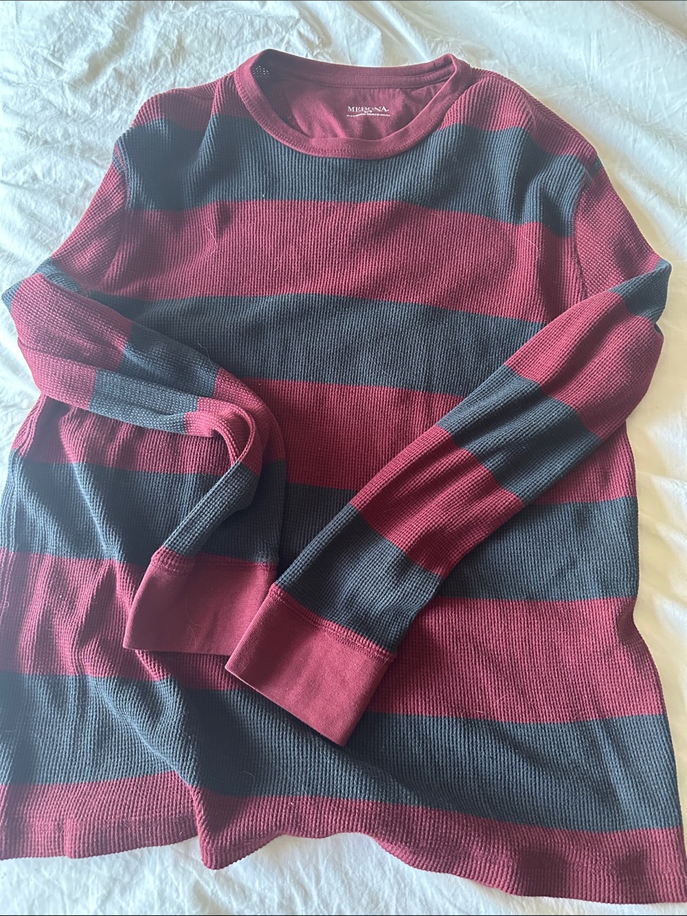 Merona Men's Red and Charcoal Wide-Stripe Waffle Crewneck Sweater